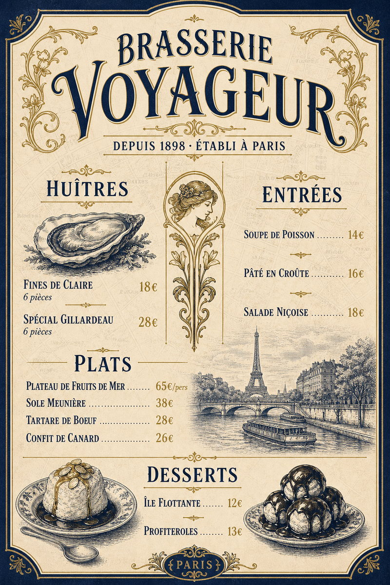 Brasserie Voyageur — Französisch · Brasserie: Plateau de Fruits de Mer, Sole Meunière — Grand-Tour-Vibe.