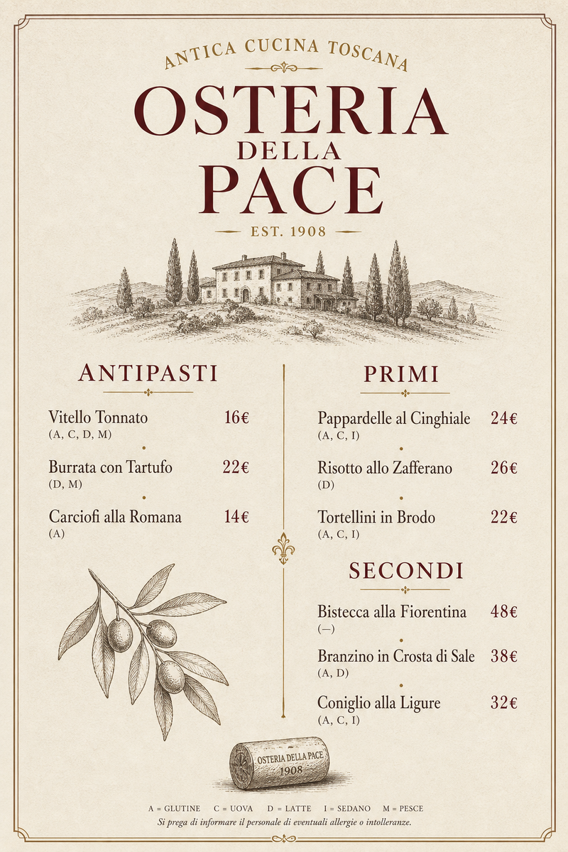 Osteria della Pace — Italienisch · Fine Dining: Vitello Tonnato, Bistecca Fiorentina — museumsreife Ruhe.