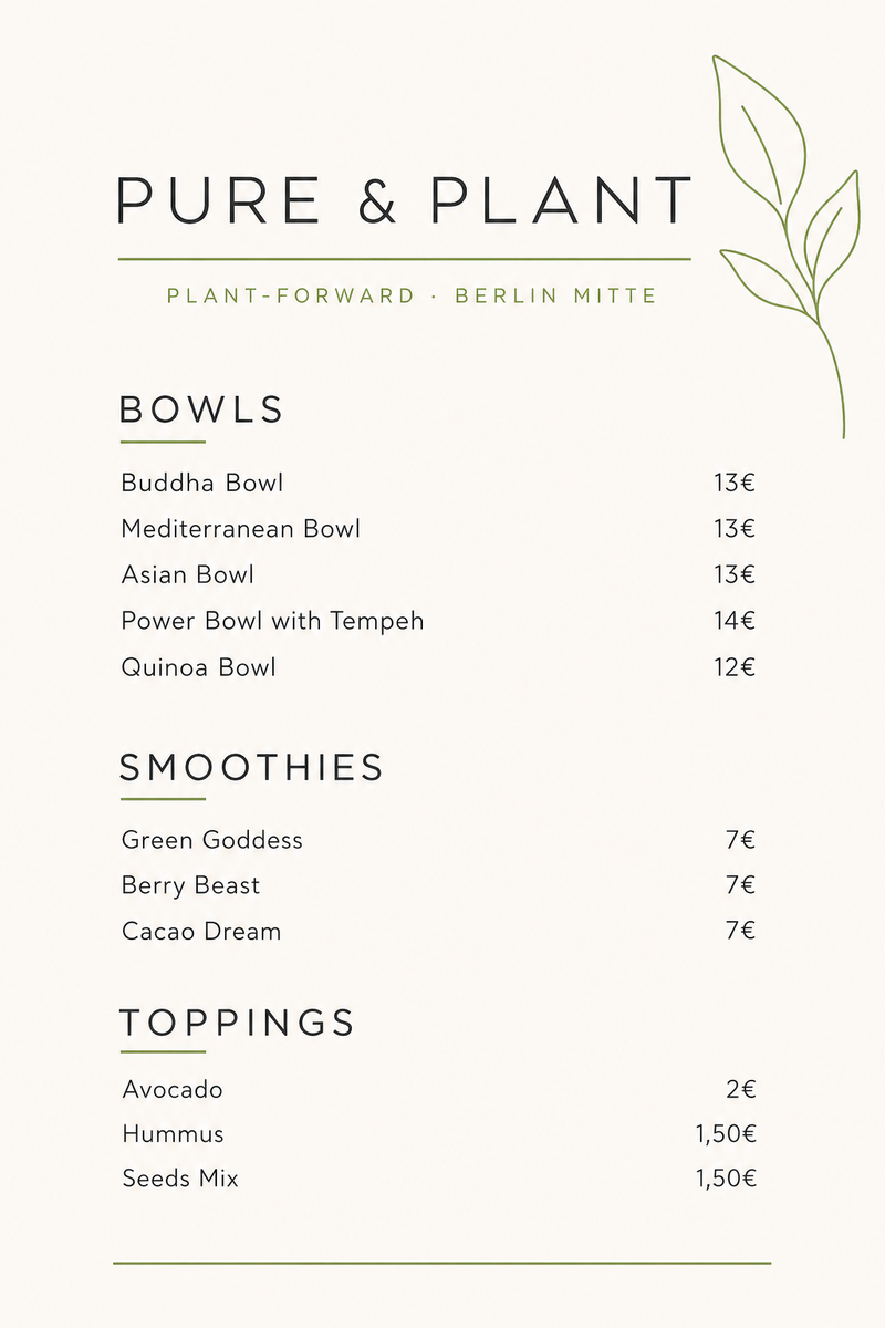 Pure & Plant — Bowls · Plant-based: Buddha Bowl, Power Bowl, Green Goddess — urban-zen.