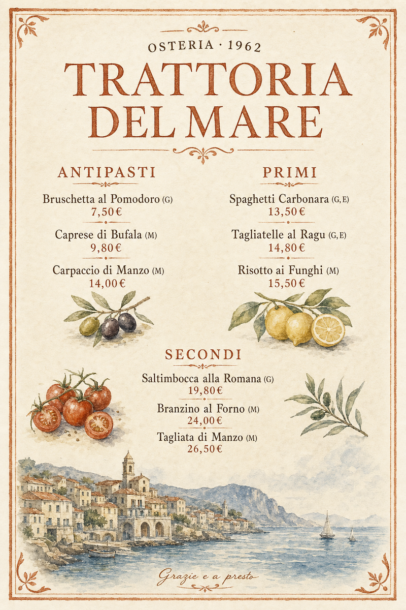 Trattoria del Mare — Italienisch · Watercolor